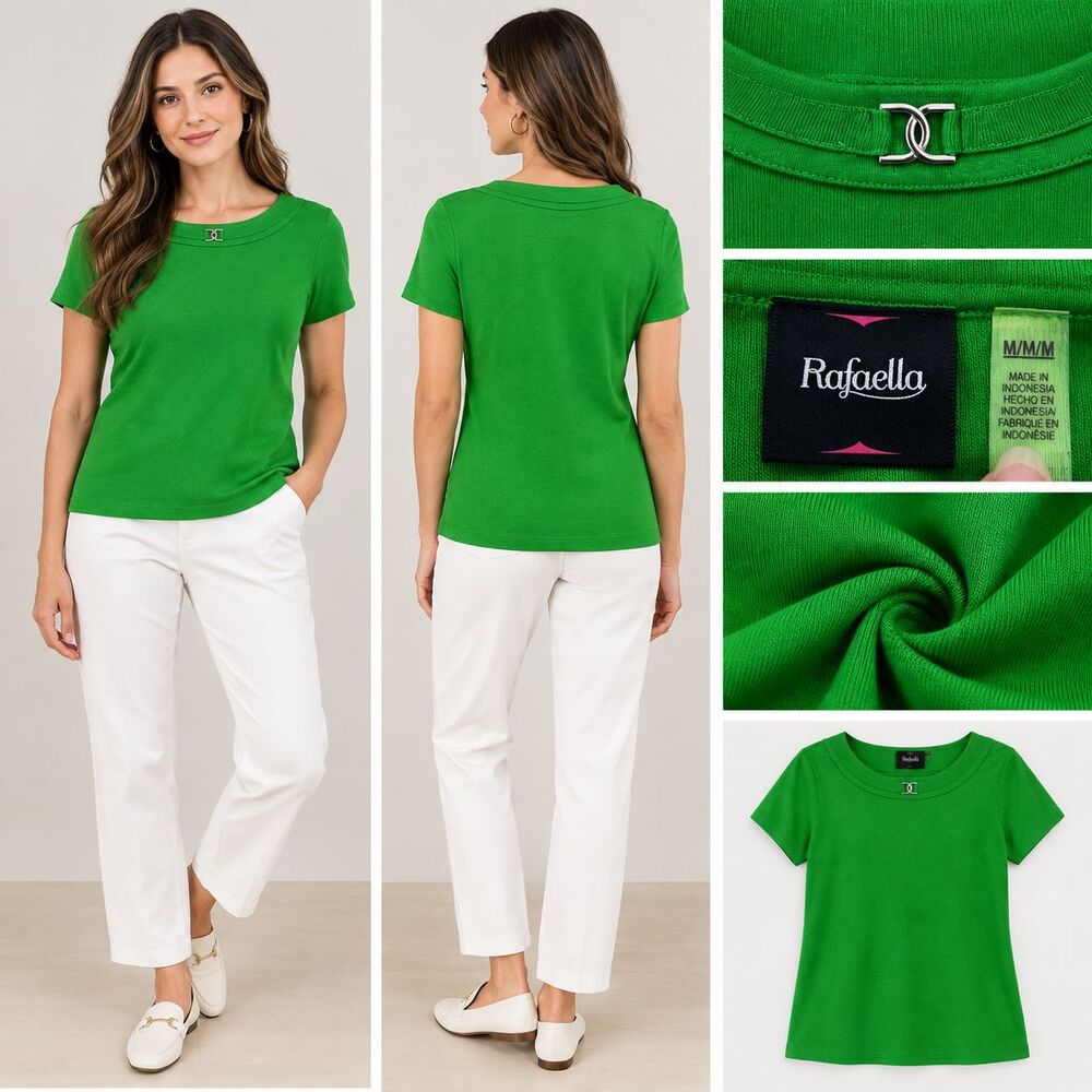 Rafaella Green Short Sleeve Top Womens Size Medium